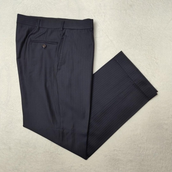 Polo By Ralph Lauren Pants Mens 36x30 Blue Wool Striped Dress Suit Tailored